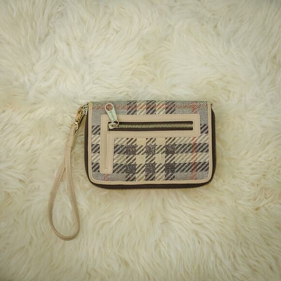 Spartina 449 Wymberly Linen Leather Plaid Zip Removable Strap Wristlet Clutch - Picture 3 of 7